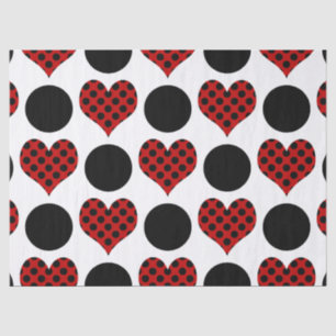 Red Polka Dot Hearts and Black Circles Pattern Tissue Paper