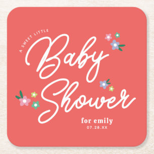 Red Polka Dot Ladybug Baby Girl Shower Square Paper Coaster