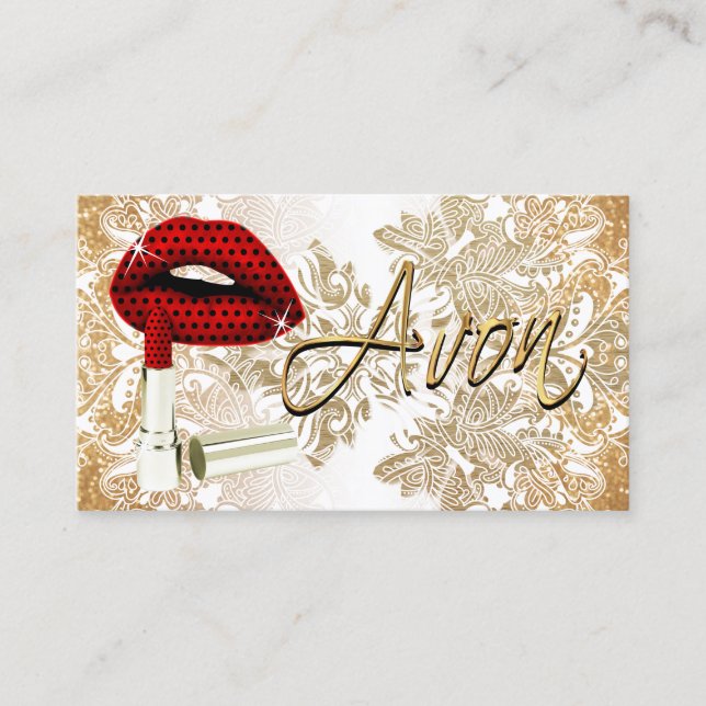 Red Polka Dot Lips & Gold - Carte de visite (Devant)