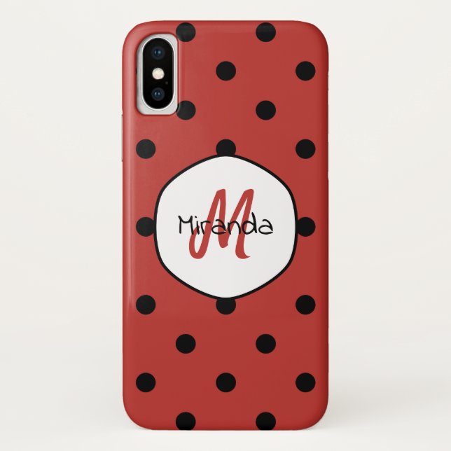 Red Polka Dot Monogram Case-Mate iPhone Case (Back)