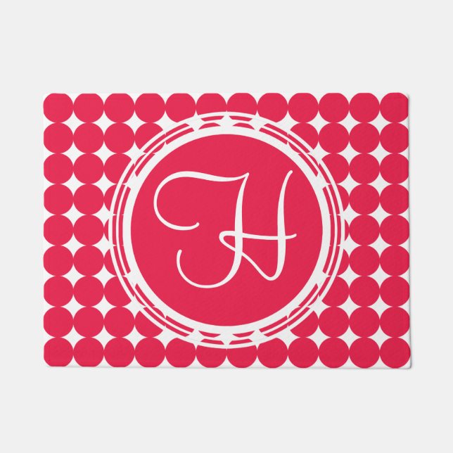 Red Polka Dot Monogram Doormat (Front)