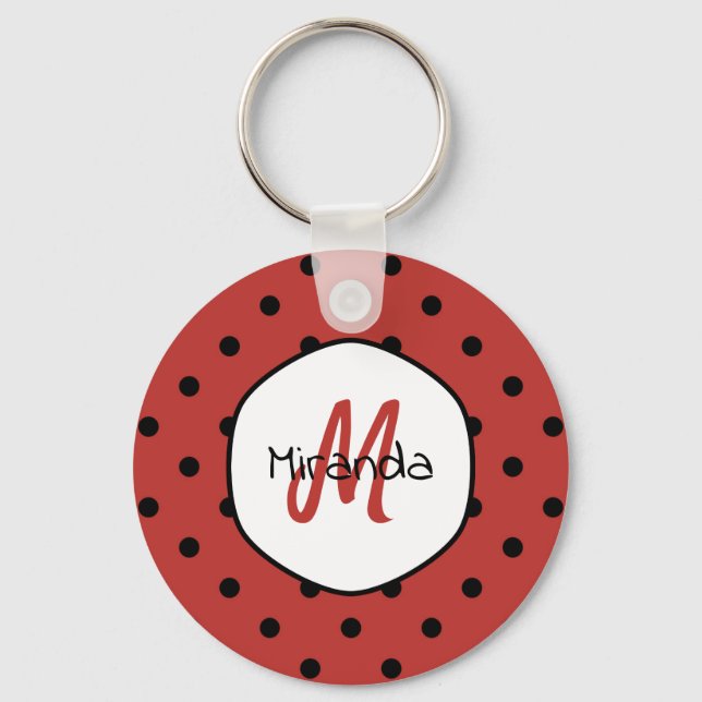 Red Polka Dot Monogram Keychain (Front)