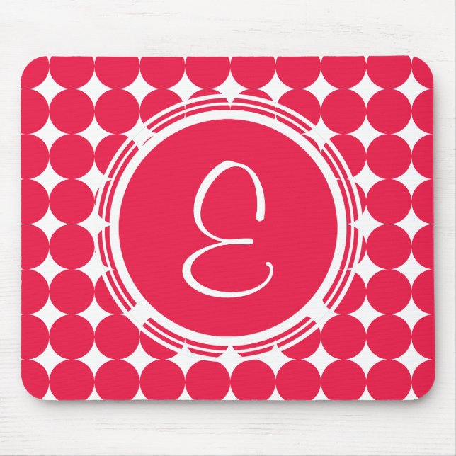 Red Polka Dot Monogram Mouse Pad (Front)
