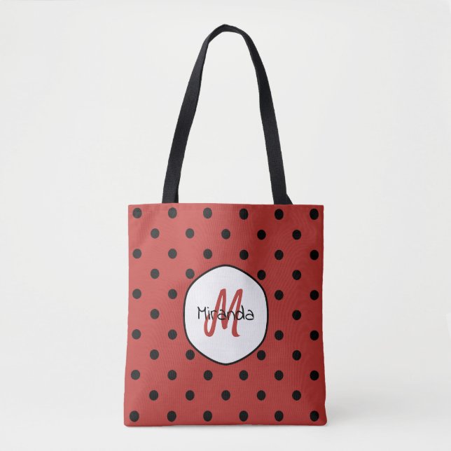Red Polka Dot Monogram Tote Bag (Front)