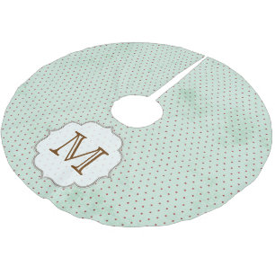 Red Polka Dot on Blue Monogram Initial Tree Skirt