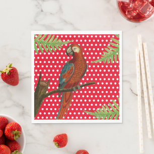 Red Polka Dot, Parrot and Fern Paper Napkins
