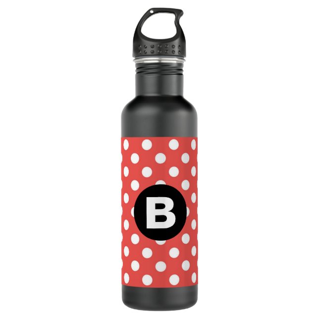Red Polka Dot Pattern Black Monogram 710 Ml Water Bottle (Front)