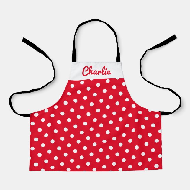 Red Polka Dot Pattern Stylish Personalized Kitchen Apron (Front)