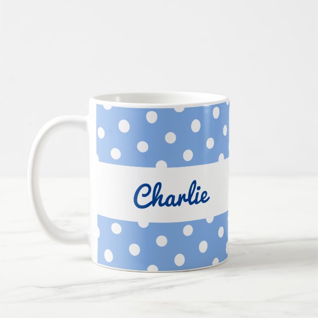Red Polka Dot Pattern Stylish Personalized Kitchen Coffee Mug (Left)