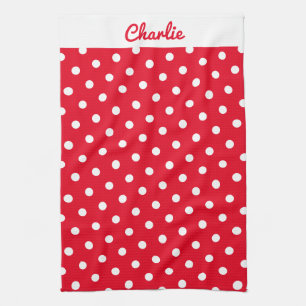 Red Polka Dot Pattern Stylish Personalized Kitchen Towel