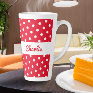 Red Polka Dot Patterned Retro Custom Name Cute Latte Mug