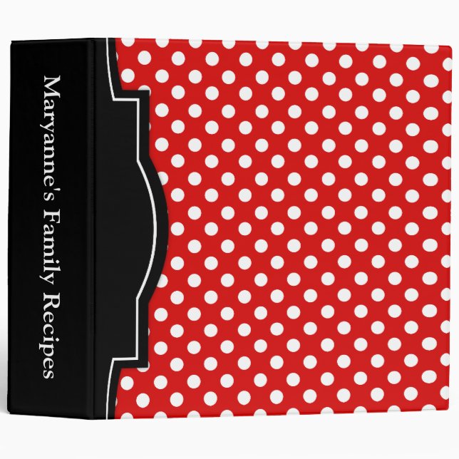Red Polka Dot personalized 2" Recipe Binder (Front/Spine)