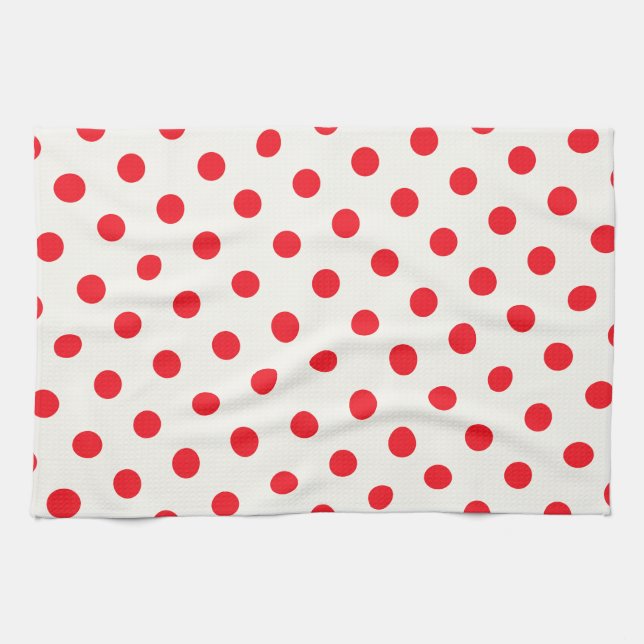 Red Polka Dot Retro Design Kitchen Towel (Horizontal)