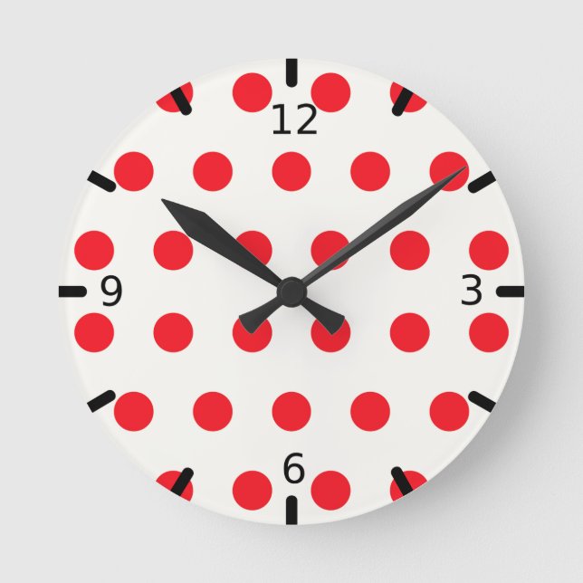 Red Polka Dot Retro Design Round Clock (Front)