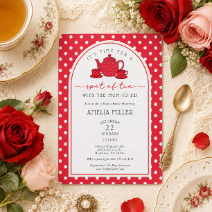 Red Polka dot Tea with the Mom-to-be Baby Shower Invitation