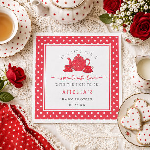 Red Polka dot Tea with the Mom-to-be Baby Shower Napkin