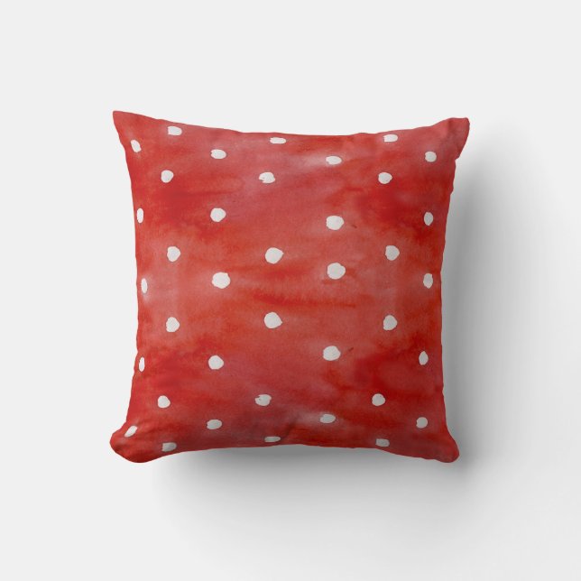 Red polka dot, watercolor seamless pattern. throw pillow (Front)