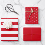 Red Polka Dot Wide Striped and Solid Wrapping Paper Sheet<br><div class="desc">This set of wrapping paper sheets features a solid red coloured sheet with coordinating sheets of wide red stripes on white, and white polka dots on red. Great for Christmas or Valentines.</div>
