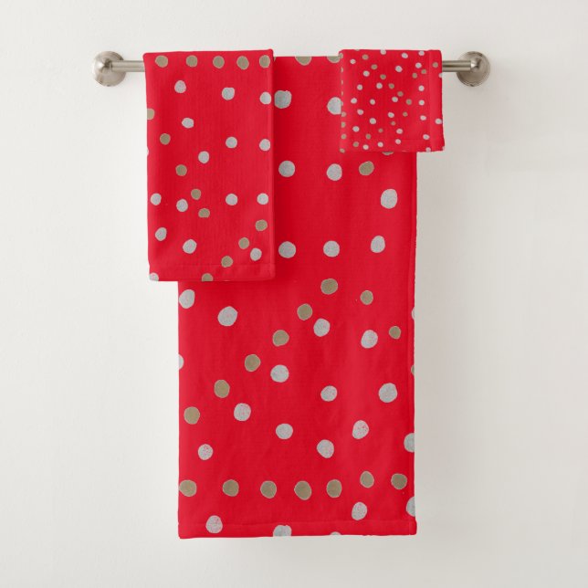 Red Polka Dots  Bath Towel Set (Insitu)