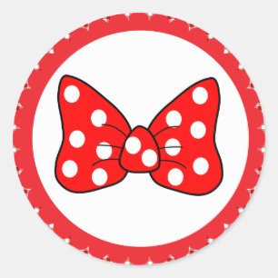 Red Polka Dots Bow on White Background Classic Rou Round Sticker