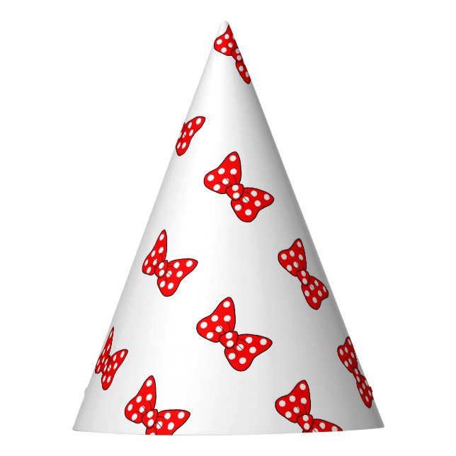 Red Polka Dots Bows on White Background Party Hat (Front)
