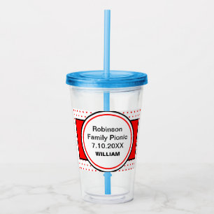 Red Polka Dots Family Picnic Personalized Name Acrylic Tumbler