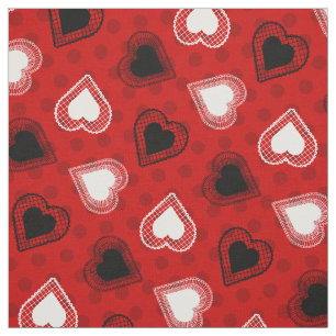 Red Polka Dots Lace Hearts Fabric
