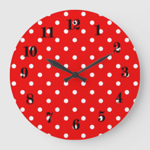 Red polka dots large clock
