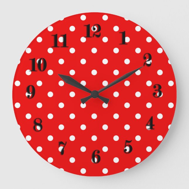 Red polka dots large clock (Front)