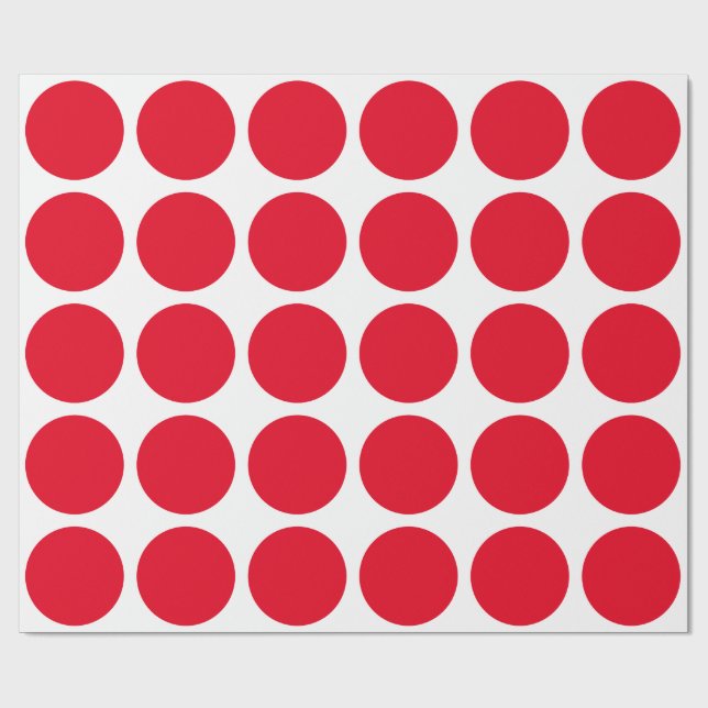 Red Polka Dots Large Geometric Pattern White Wrapping Paper (Flat)