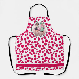 red polka dots on a white background apron