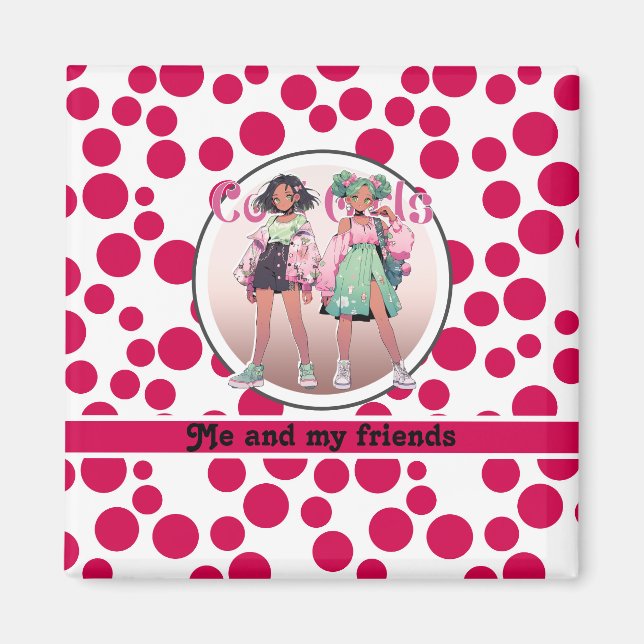red polka dots on a white background magnet (Front)