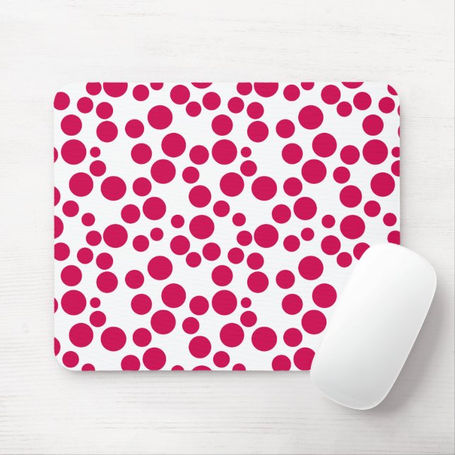 red polka dots on a white background mouse pad (With Mouse)