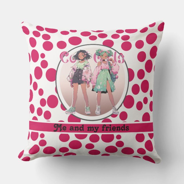 red polka dots on a white background outdoor pillow (Front)