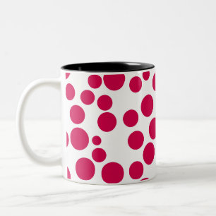 red polka dots on a white background Two-Tone coffee mug