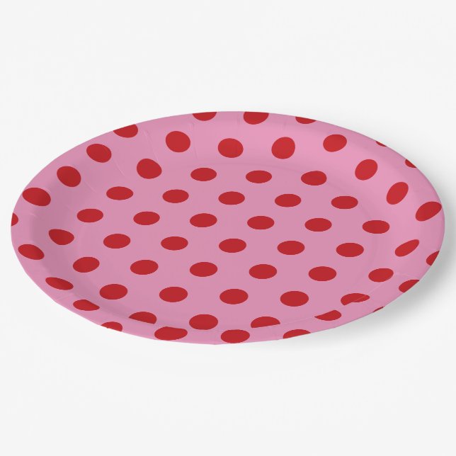 Red Polka Dots on Pink Paper Plate (Angled)