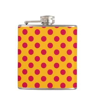 Red polka dots on yellow hip flask