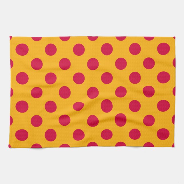 Red polka dots on yellow kitchen towel (Horizontal)