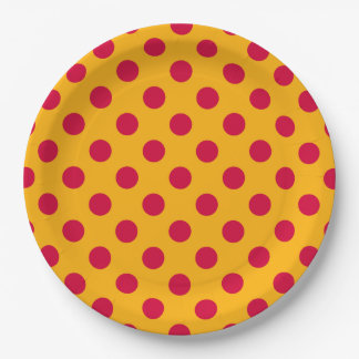 Red polka dots on yellow paper plate