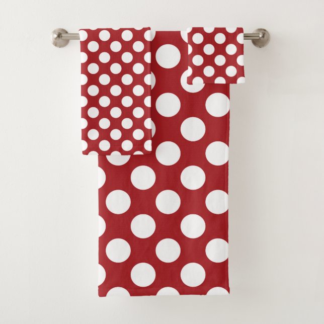 Red Polka Dots, Polka Dot Pattern, Dots, Dotted Bath Towel Set (Insitu)