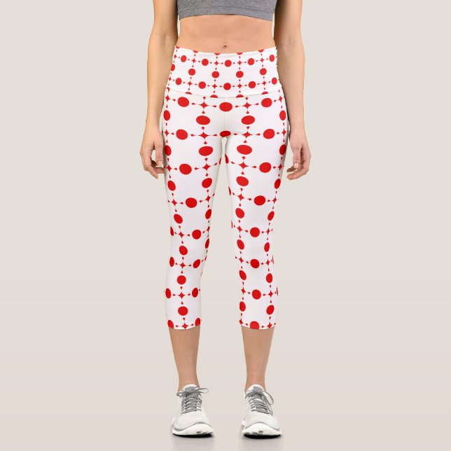Red Polka Dots, Polka Dot Pattern, Dots, Dotted Capri Leggings (Front)