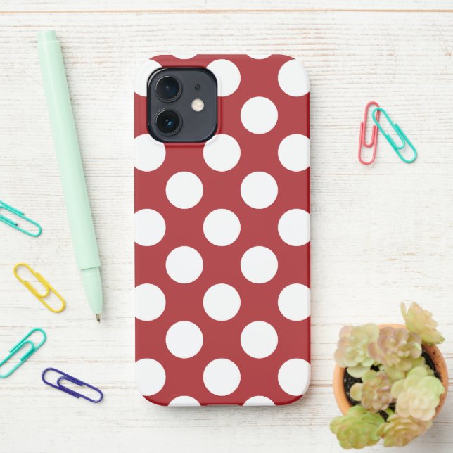 Red Polka Dots, Polka Dot Pattern, Dots, Dotted iPhone Case (On Desk)