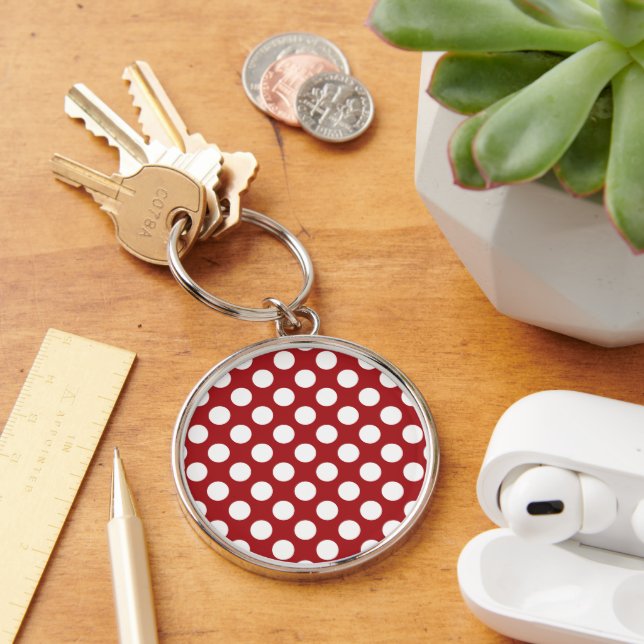Red Polka Dots, Polka Dot Pattern, Dots, Dotted Keychain (Desk)