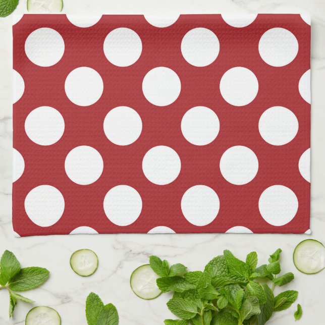 Red Polka Dots, Polka Dot Pattern, Dots, Dotted Kitchen Towel (Folded)