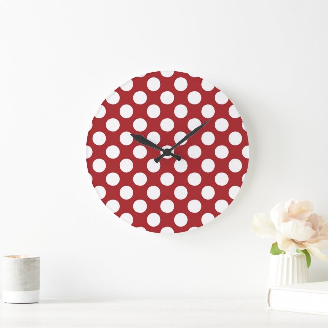 Red Polka Dots, Polka Dot Pattern, Dots, Dotted Large Clock (Home)