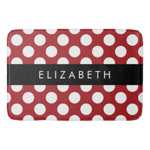 Red Polka Dots, Polka Dot Pattern, Your Name Bath Mat