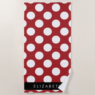 Red Polka Dots, Polka Dot Pattern, Your Name Beach Towel