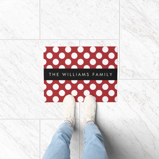 Red Polka Dots, Polka Dot Pattern, Your Name Doormat (Indoor)