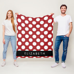 Red Polka Dots, Polka Dot Pattern, Your Name Fleece Blanket