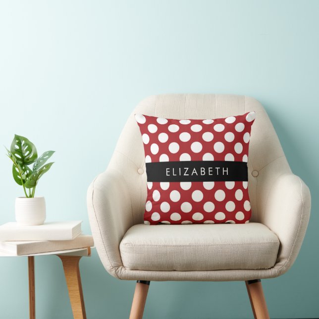 Red Polka Dots, Polka Dot Pattern, Your Name Throw Pillow (Chair)